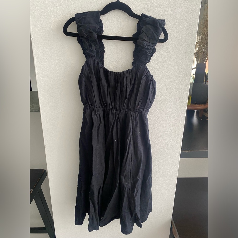 Abercrombie & Fitch Linen Blend Black Ruffled Smocked Sundress